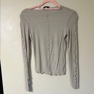 Elegant Light Gray Scalloped Blouse